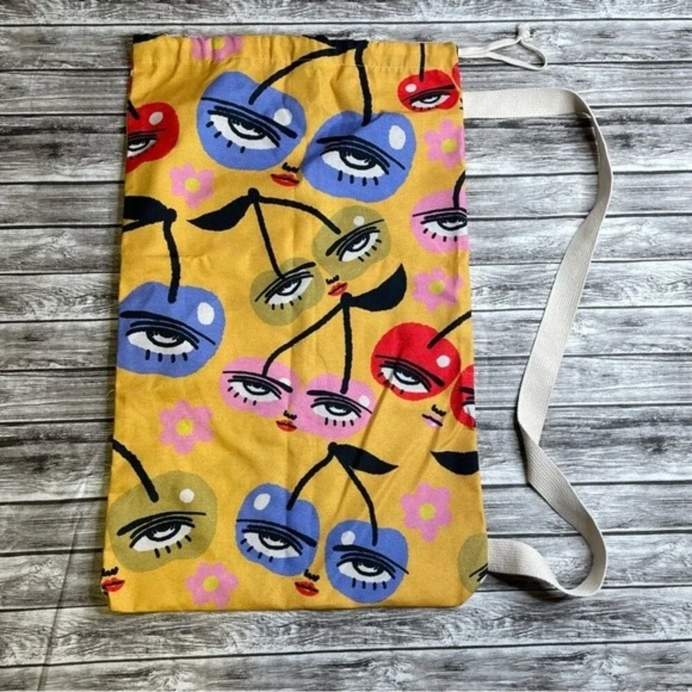 Canvas Laundry Bag Pop Art Eyes Cherries Drawstring Storage Tote Unisex
